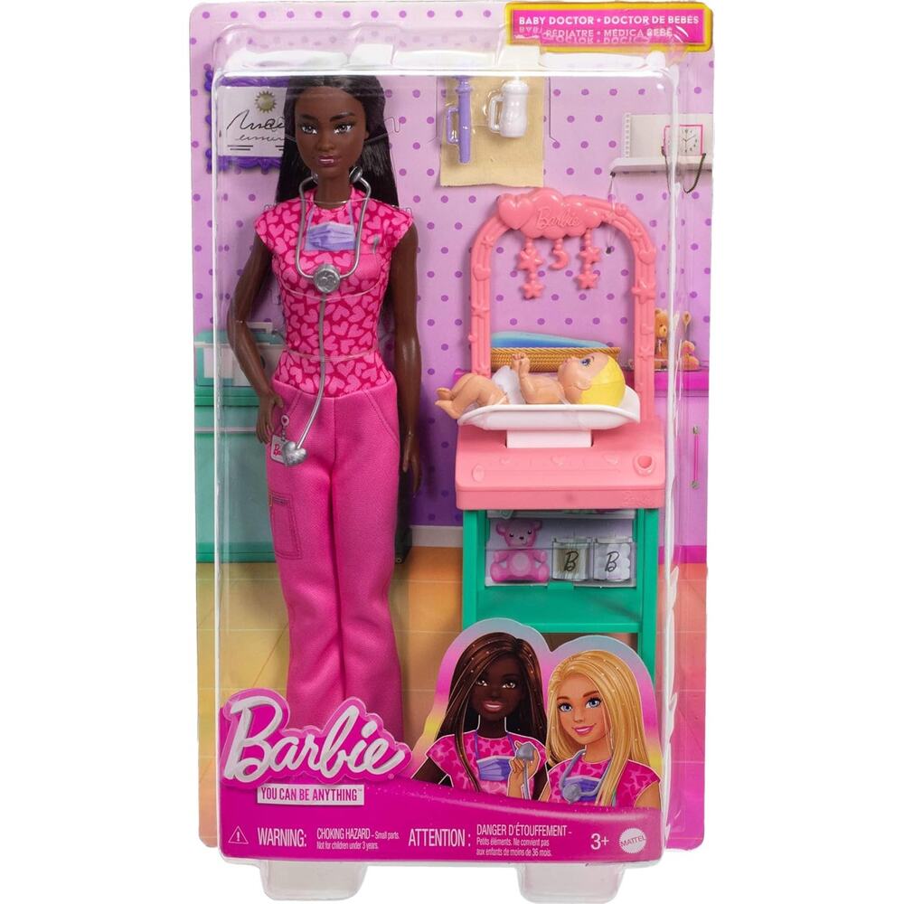 Barbie Baby Doctor Doll with Brunette Fashion Doll 1 Baby Doll Furniture NWT - Picture 2 of 7
